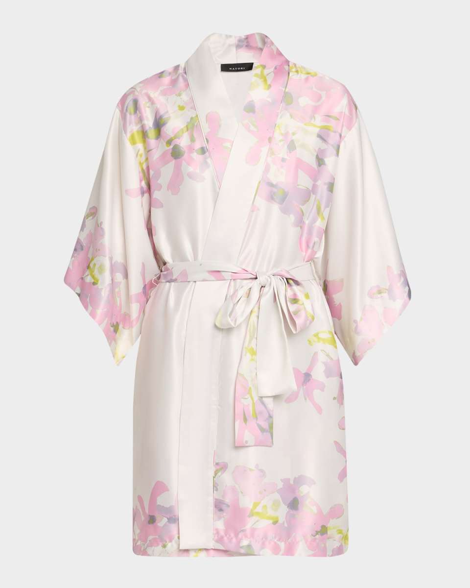 Sumi-E Floral-Print Charmeuse Wrap
